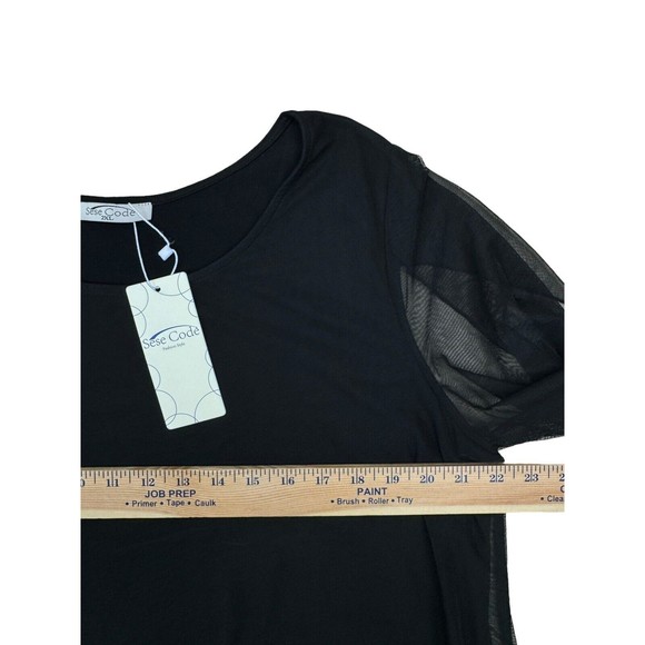 Sese Code Womens Ruffle 3/4 Sleeve Mesh Loose Black Size‎ 2XL Top New Lined - Picture 6 of 7